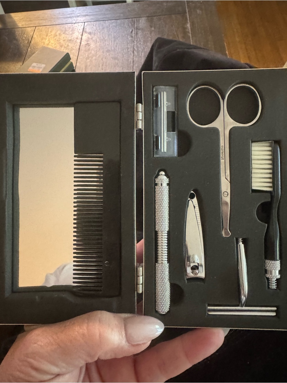 Silver Men's Travel Grooming Set with Mirror